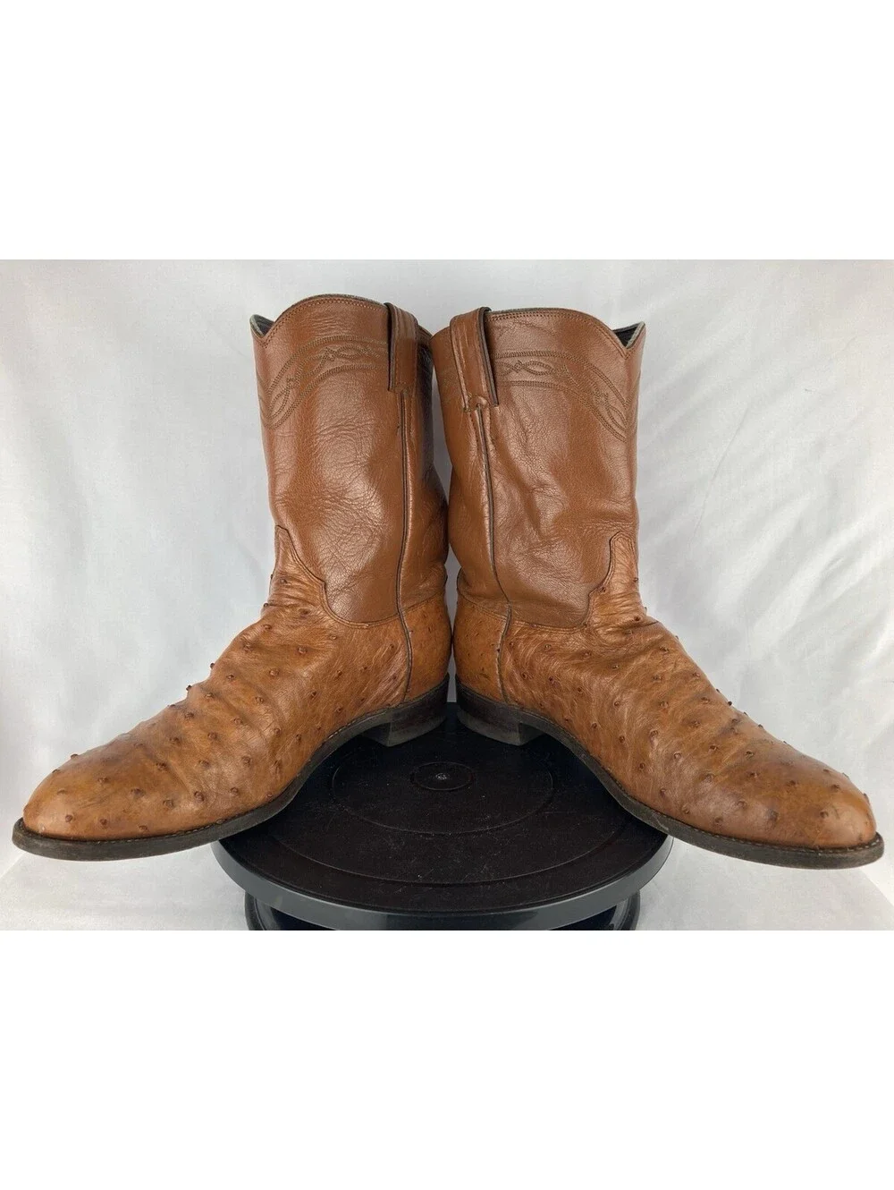 Men’s 10.5 EE Justin Boots 3186 Full Quill Ostrich Brown Leather Western Cowboy